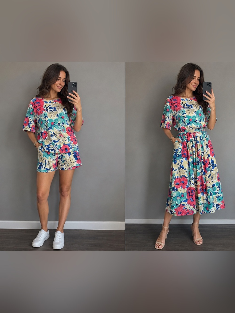 Vintage Visions 3-Piece Floral Set | Top, Shorts & Midi Skirt  Canada Made 14/16
